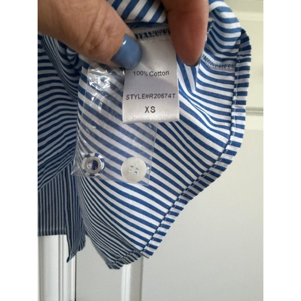 Tuckernuck NWOT Blue Stripe Royal Shirt Dress 3/4 Sleeve Tiered Mini Dress XS - Picture 11 of 11